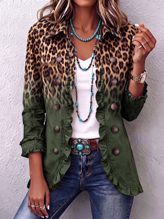 Ramona | Groene luipaardblazer met ruches