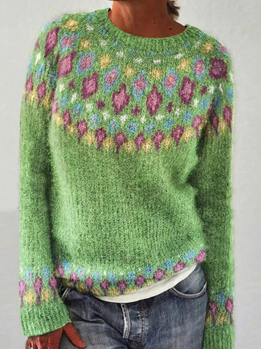 Klara | Jacquard trui met ronde hals en pullover-pasvorm, meerdere kleuren