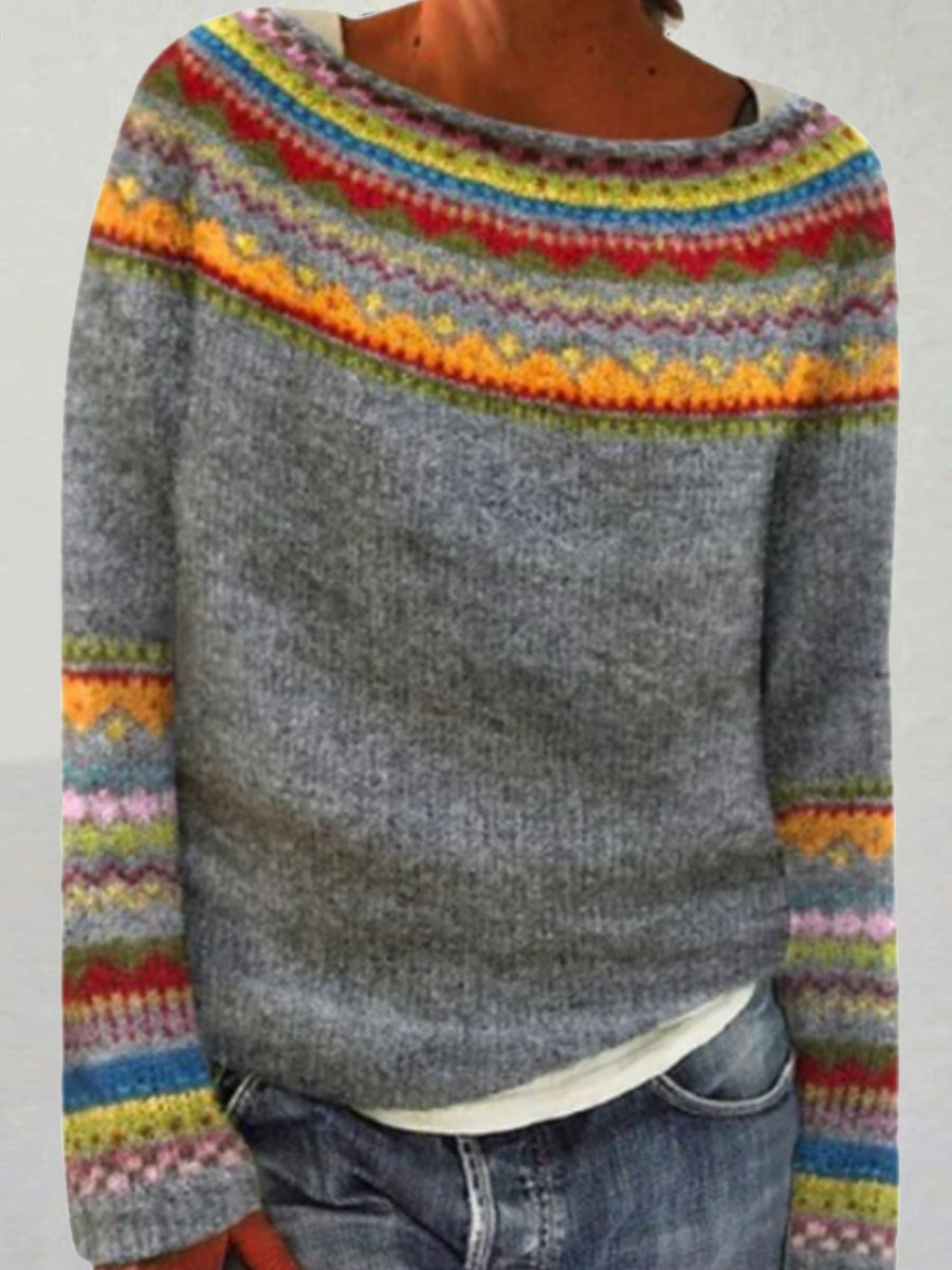 Mathilde | Gele trui met ronde hals en pullover-pasvorm, IJslands patroon
