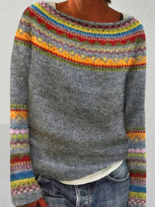 Mathilde | Gele trui met ronde hals en pullover-pasvorm, IJslands patroon
