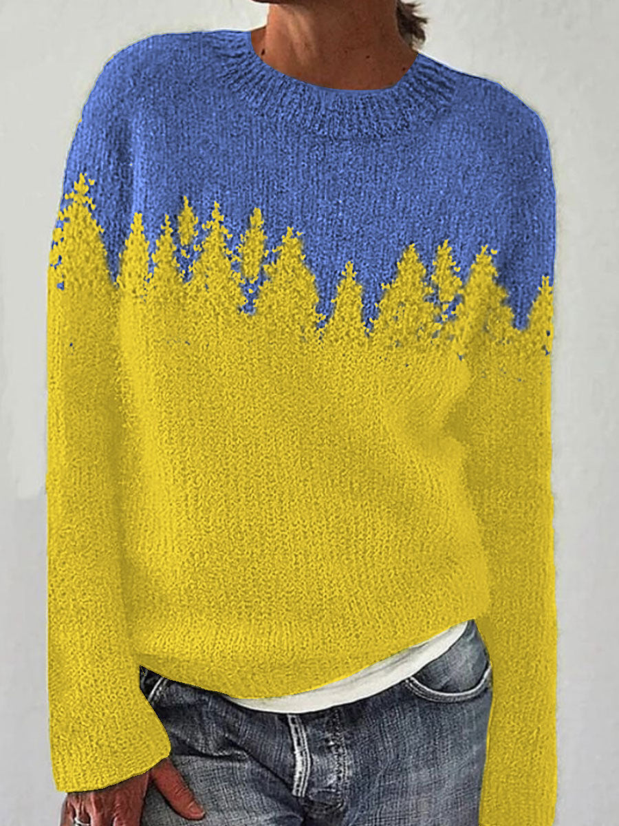 Julie | Gele trui met ronde hals en pullover-pasvorm, IJslands patroon
