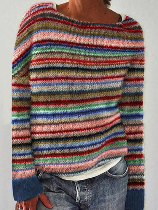Cecilie | Multicolor trui met ronde hals en pullover-pasvorm, IJslands patroon