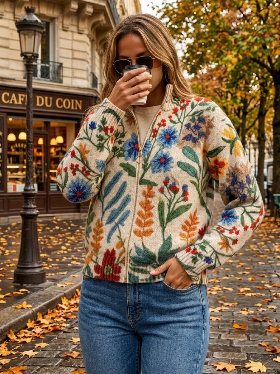 Clementine | Vest met rits en botanische tuinprint