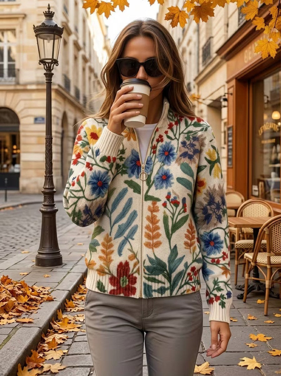 Clementine | Vest met rits en botanische tuinprint