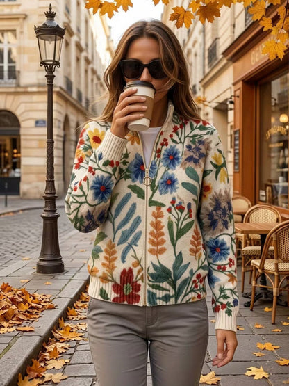 Clementine | Vest met rits en botanische tuinprint