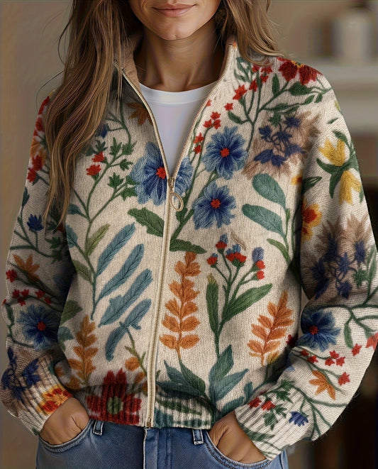 Clementine | Vest met rits en botanische tuinprint