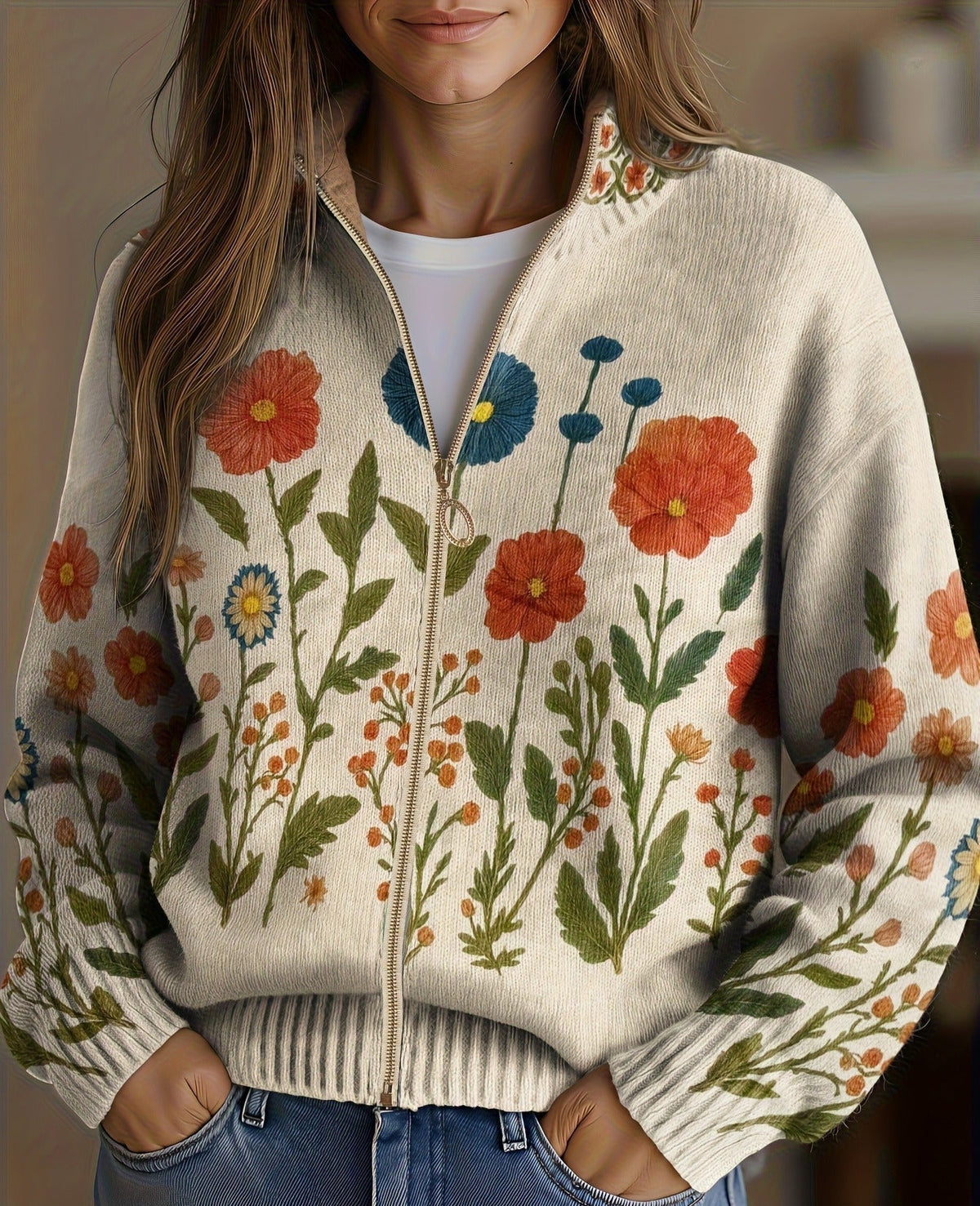 Juniper | Vest met rits en wilde bloemen
