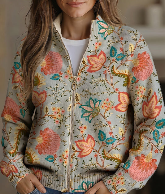 Cordelia | Vintage vest met rits en bloemenprint